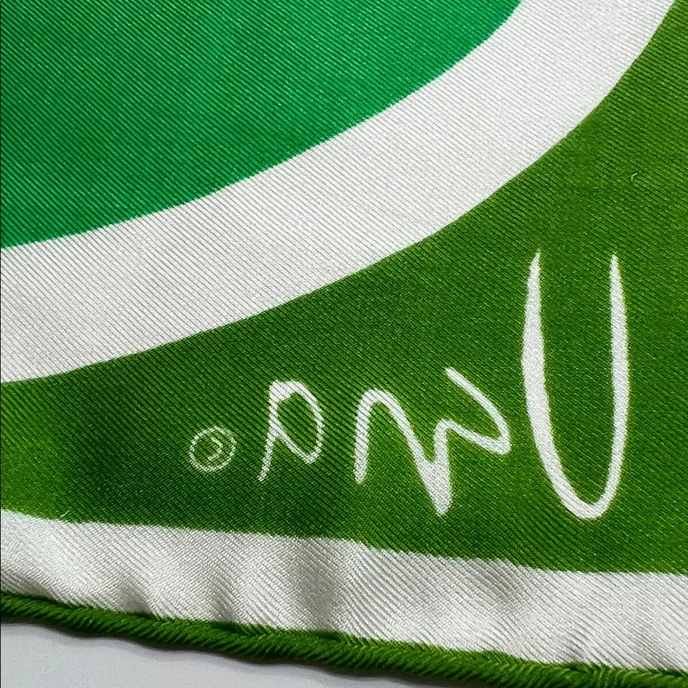 Vintage Vera Neumann geometric design neon greens and white 60’s scarf Japan